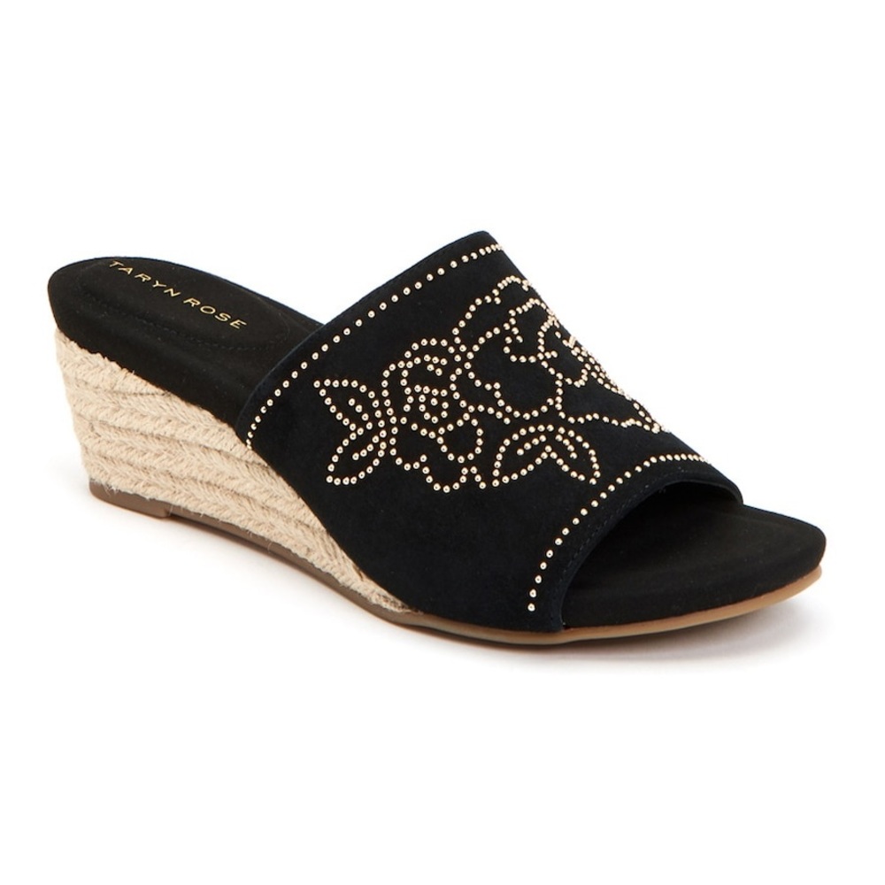 Taryn Rose Harriet Mule (Size: 7B) Black with Gold embellishment in Rose design